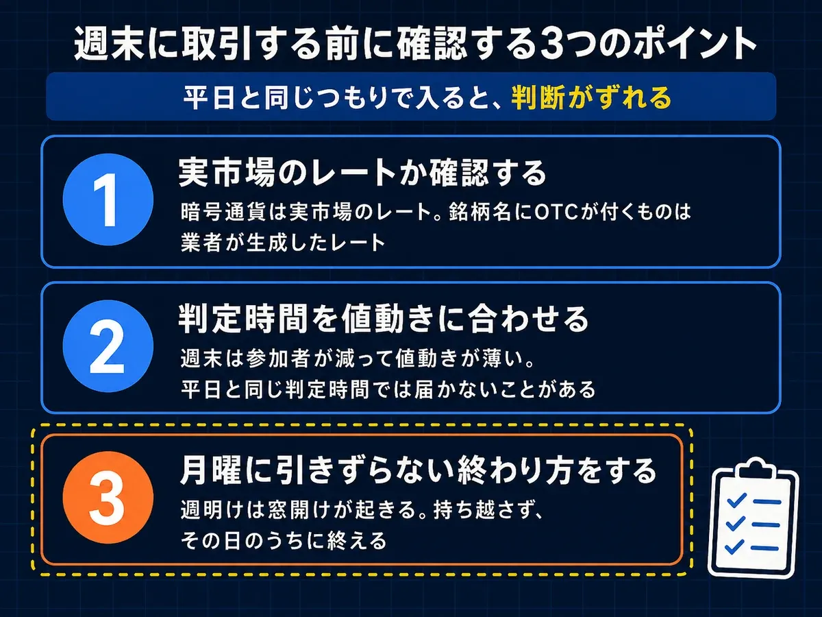 週末に取引する前に確認する3つのポイント