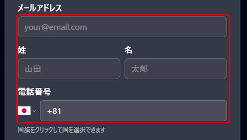オンランプ購入ページのお客様情報の入力欄